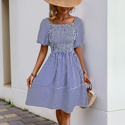 Damen Freizeitkleid Gerafftes Oberteil Voluminöse Ärmel Eveloria