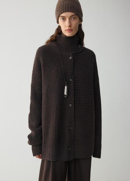 Damen Strickjacke Relaxed mit hohem Kragen und Knöpfen
