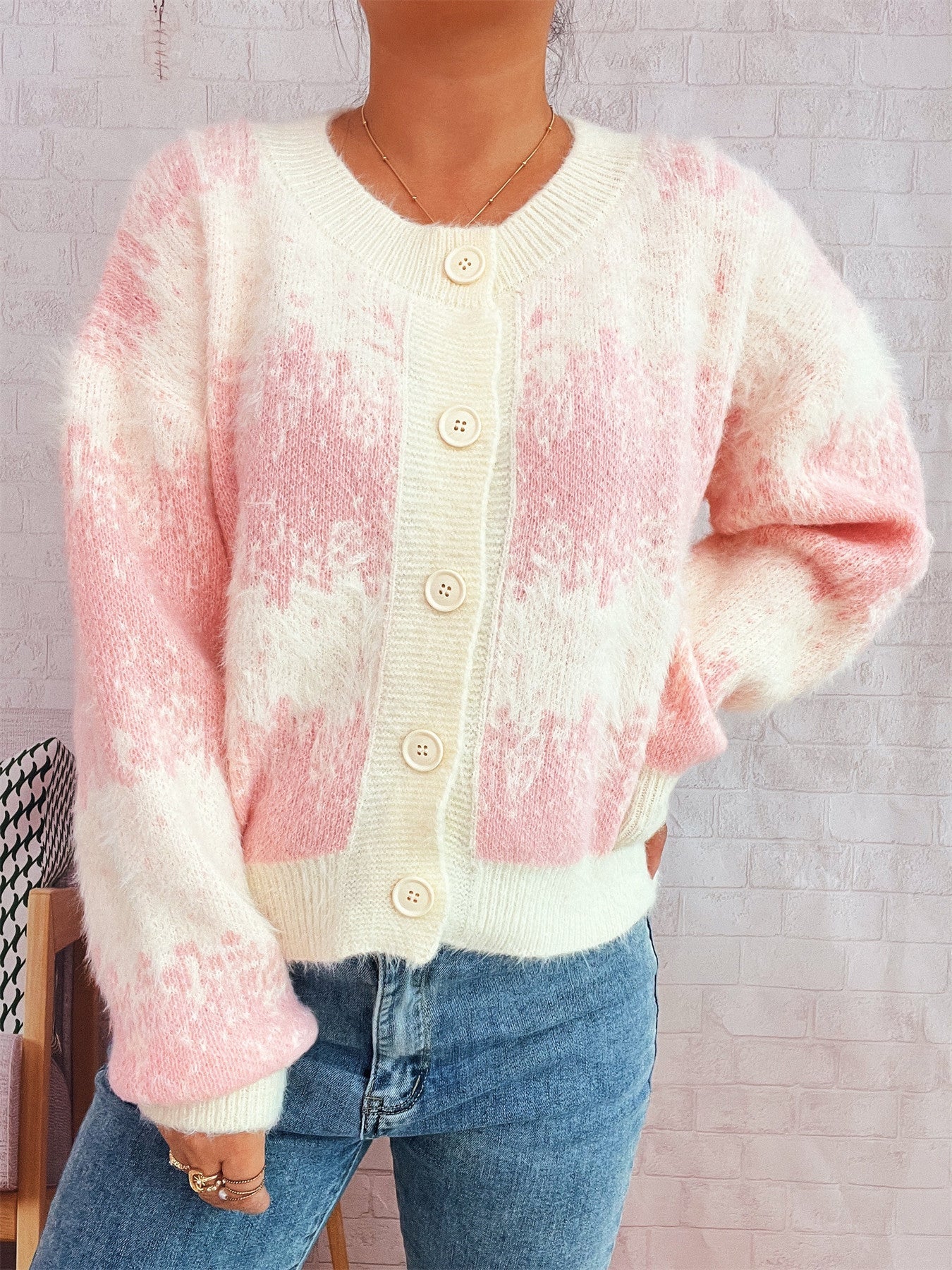 Damen Strickjacke Farbenfrohes Muster Eveloria