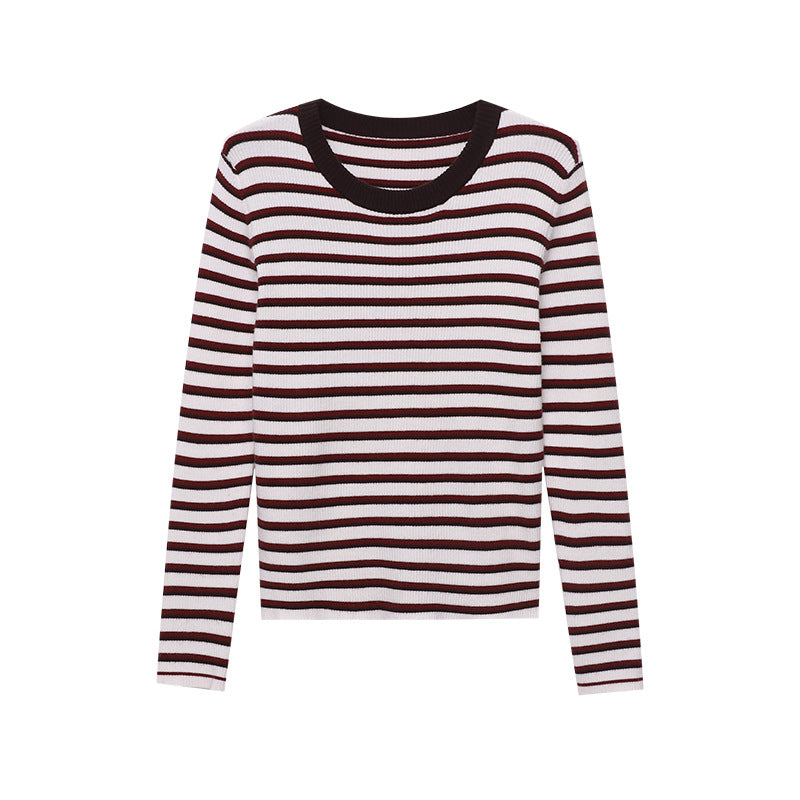 Damen Rippenshirt Gestreift Rundhals Langärmlig