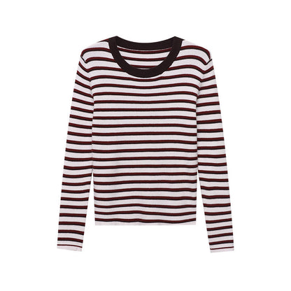 Damen Rippenshirt Gestreift Rundhals Langärmlig
