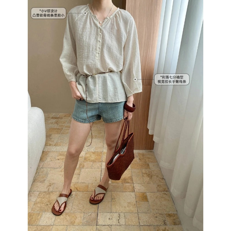 Damen Bluse Lässig Knopfdetails Baumwolle Weiß