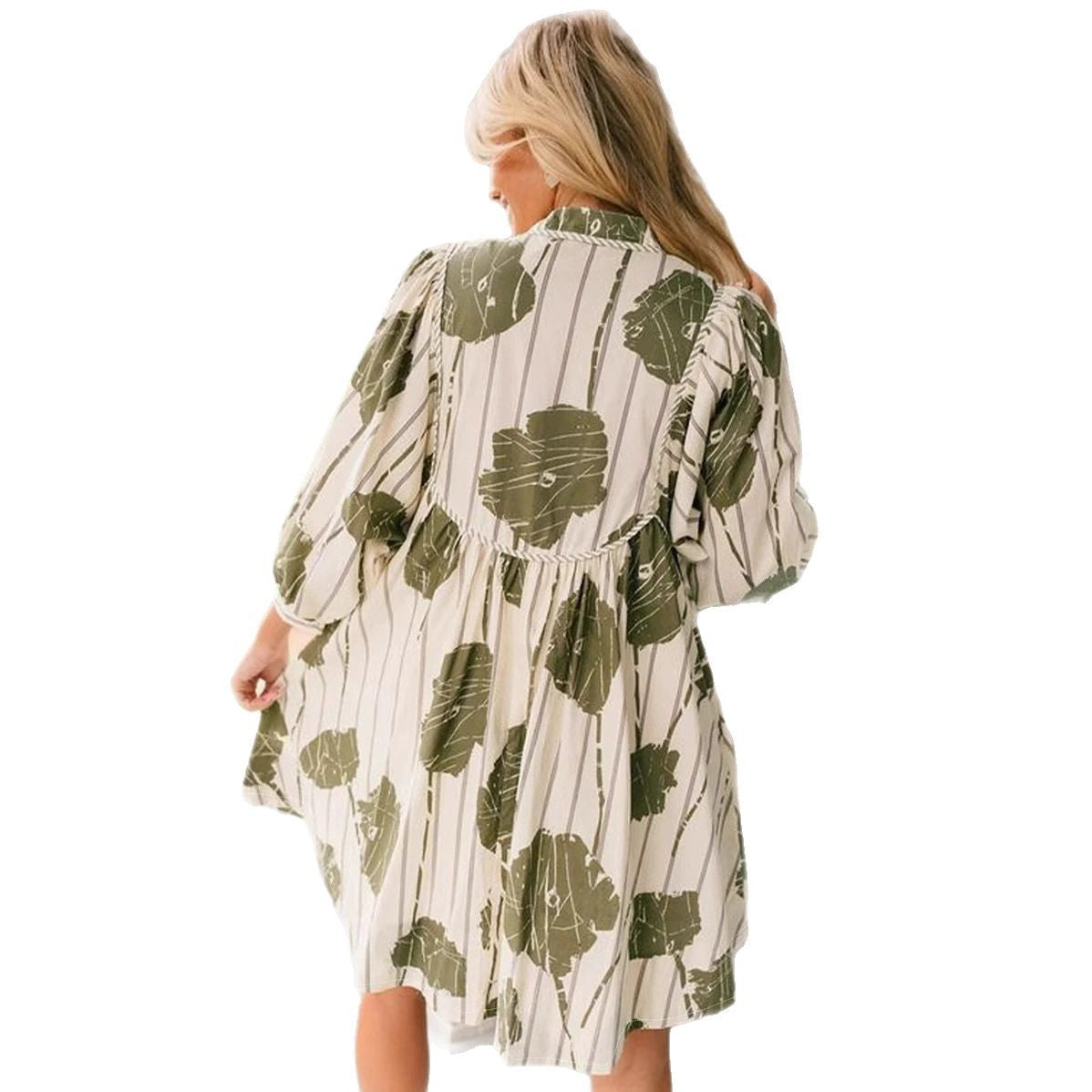Damen Sommerkleid V-Ausschnitt stilvolles Print Minikleid