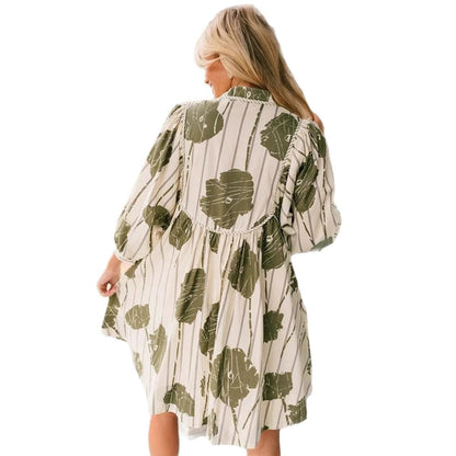 Damen Sommerkleid V-Ausschnitt stilvolles Print Minikleid