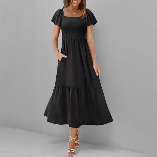 Damen Maxikleid Quadrat-Ausschnitt Voluminöse Ärmel Eveloria - Eveloria