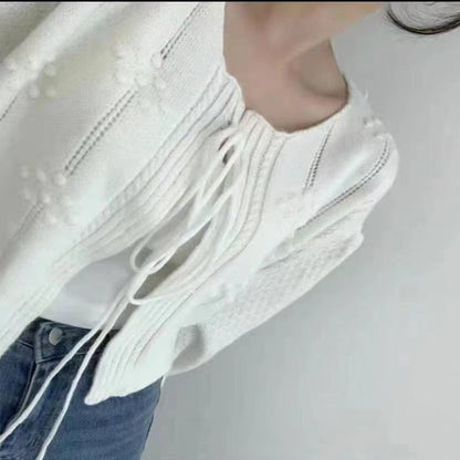 Damen Pullover mit Bändchen und Struktur Muster Eveloria