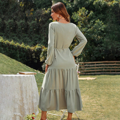 Damen Maxi-Kleid Puffärmel Tailliert Eveloria