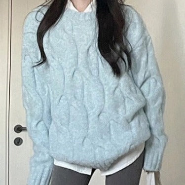 Damen Grobstrickpullover Zopf-Muster Lässig Eveloria