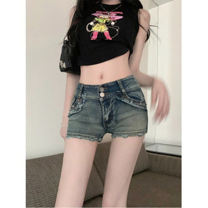 Damen Denim Shorts Kontrastdetails Modischer Schnitt Blau