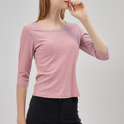 Damen Pullover Rippstoff 3/4 Ärmel Beige - Eveloria