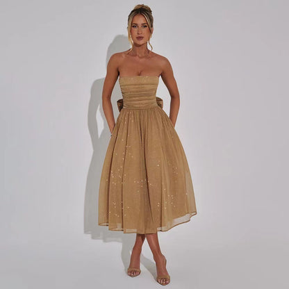 Damen Hochzeitskleid mit Schimmer-Taille und Plisserter Rock