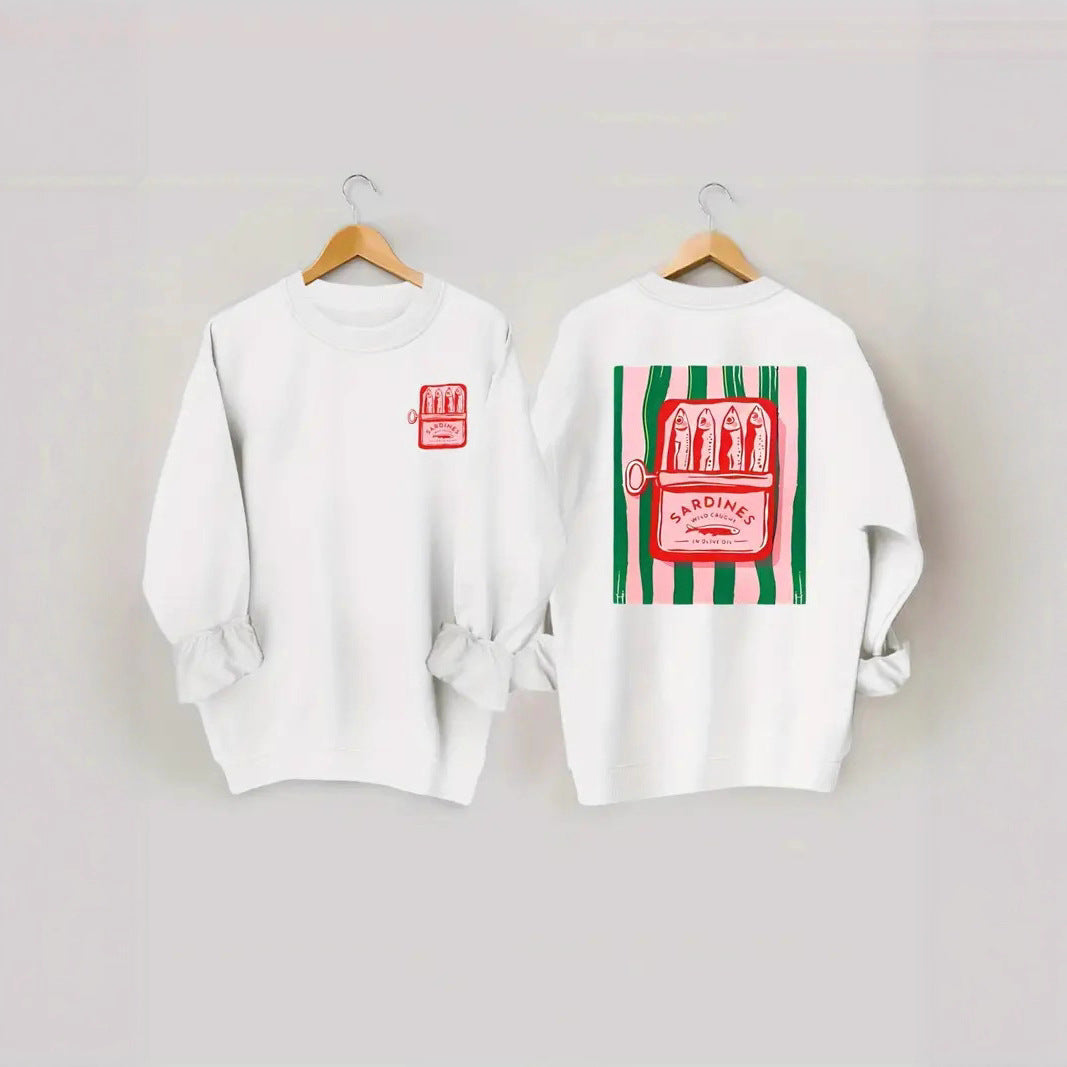 Damen Sweatshirt Sardinen-Grafik Lässig Grau Eveloria - Eveloria