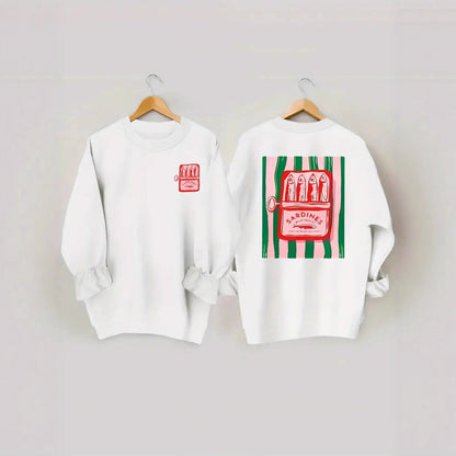 Damen Sweatshirt Sardinen-Grafik Lässig Grau Eveloria - Eveloria