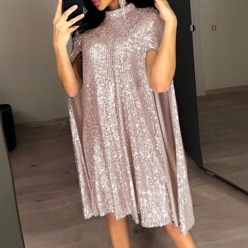 Damen Pailletten-Kleid mit Cape-Ärmeln Eveloria