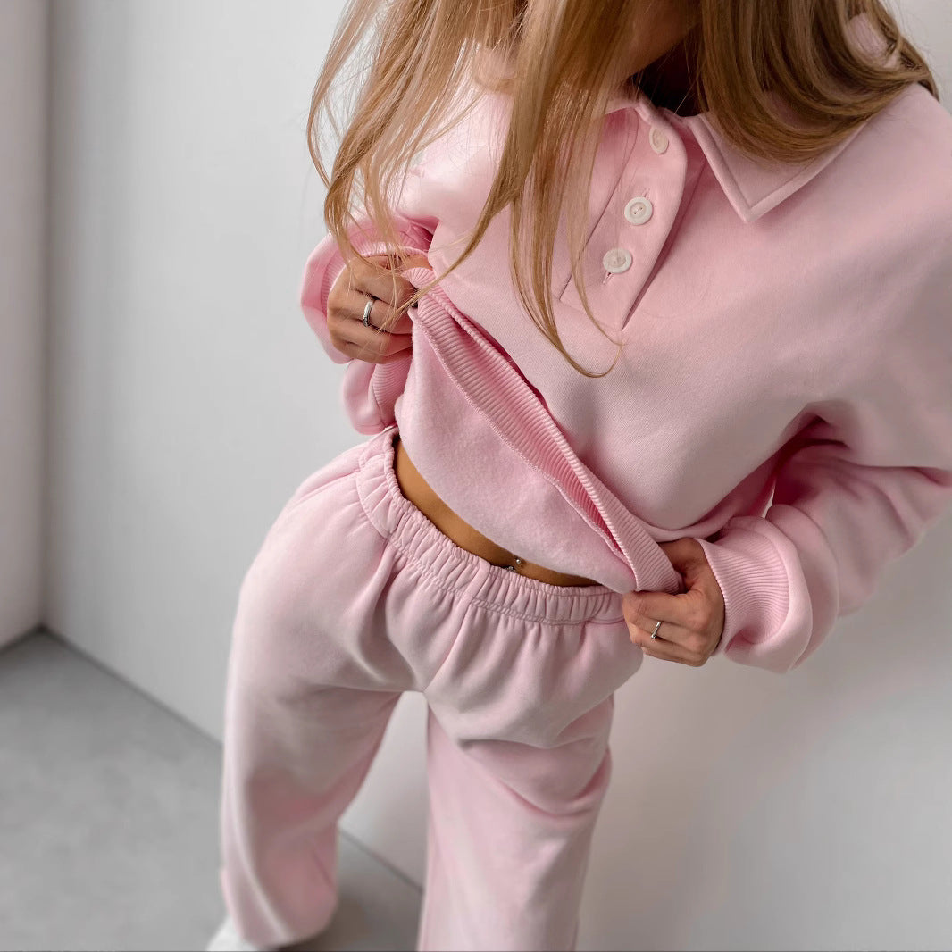 Damen Hoodie mit Knopfleiste und weiten Hosen Eveloria