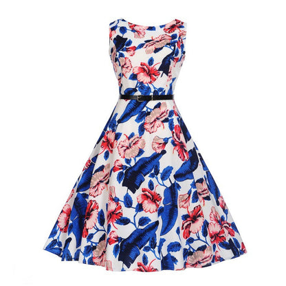 Damen Swing-Kleid Floralmuster Elastischer Gürtel Eveloria