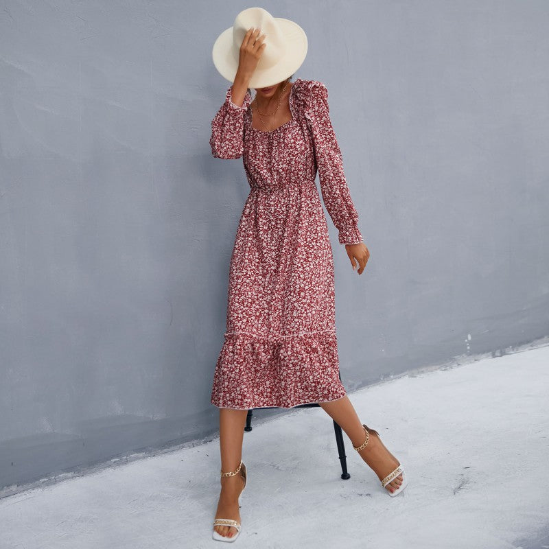 Damen Maxikleid mit Rüschendetails und floralem Muster