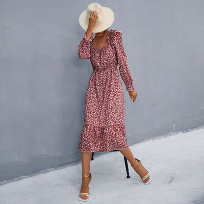 Damen Maxikleid mit Rüschendetails und floralem Muster