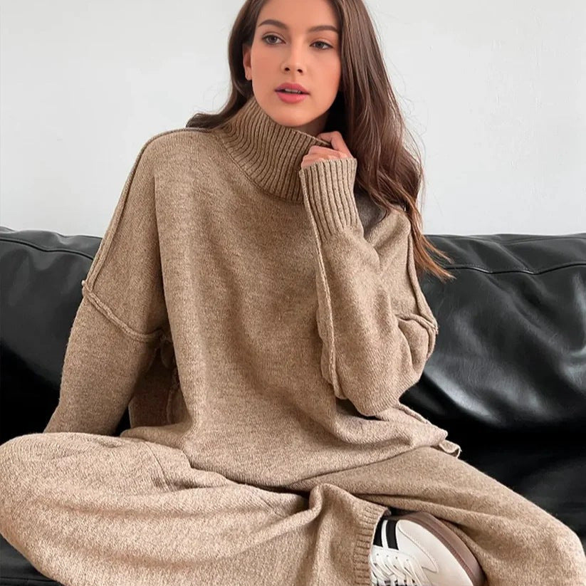 Damen Strickpullover Set Hochkragen Weit Schnitt Eveloria - Eveloria