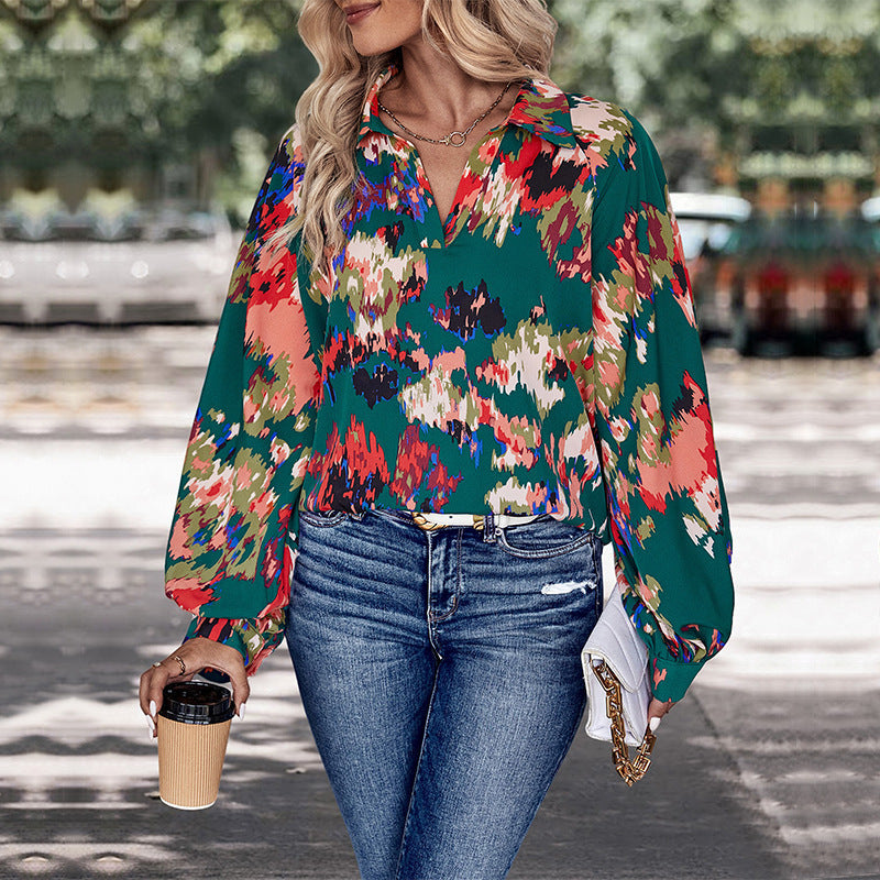 Damen Bluse Florales Muster Lässiger Schnitt Eveloria - Eveloria