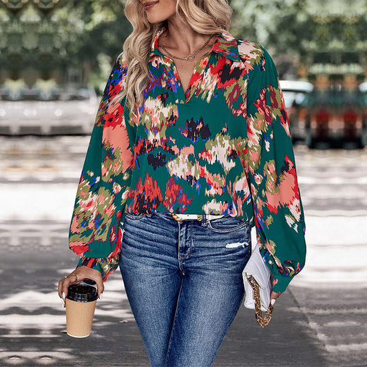 Damen Bluse Florales Muster Lässiger Schnitt Eveloria - Eveloria