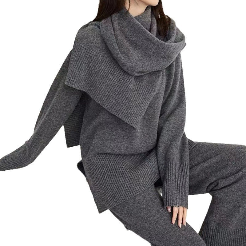 Damen Strickensemble Rundhalsausschnitt Weites Bein Eveloria