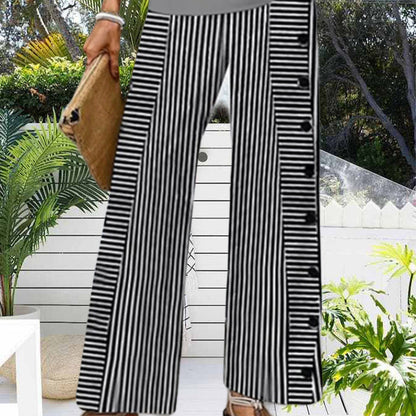 Damen Palazzo-Hose Streifen Weite Knopfdetails