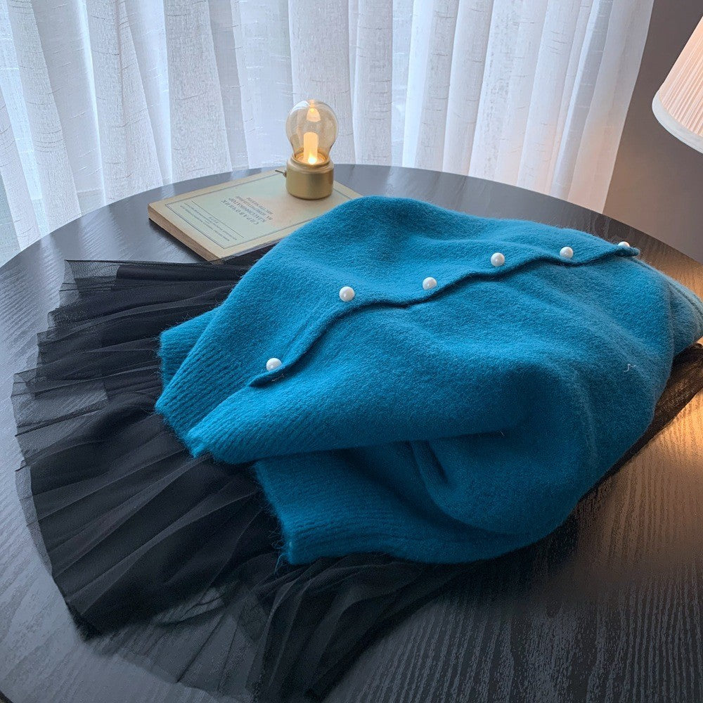 Damen Strickjacke Edle Perlenknöpfe Modernes Design