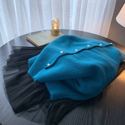 Damen Strickjacke Edle Perlenknöpfe Modernes Design