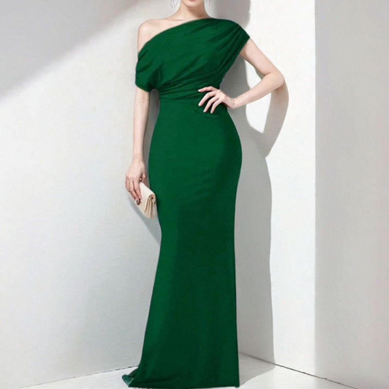 Damen Maxikleid Asymmetrischer Ausschnitt Tailliert Eveloria