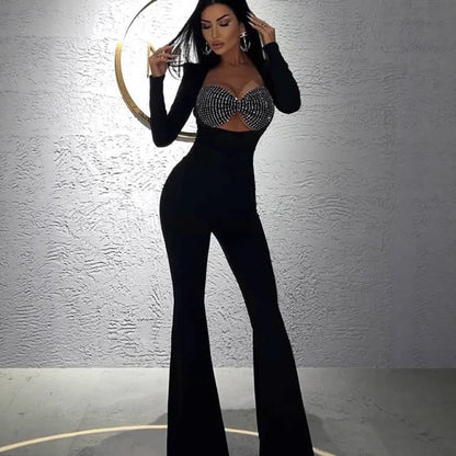 Damen Jumpsuit mit Strassdetails Figurbetont eveloria