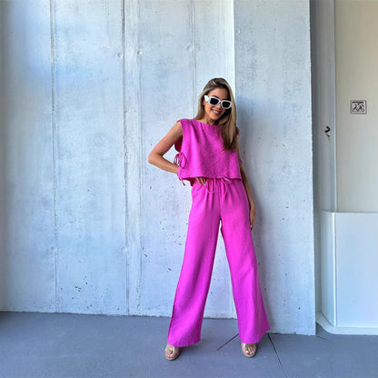 Damen Jumpsuit Weitbeinig Geschichtetes Oberteil Kordelzug