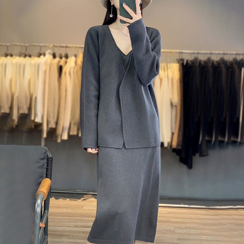 Damen Strickensemble V-Ausschnitt Asymmetrisch Eveloria