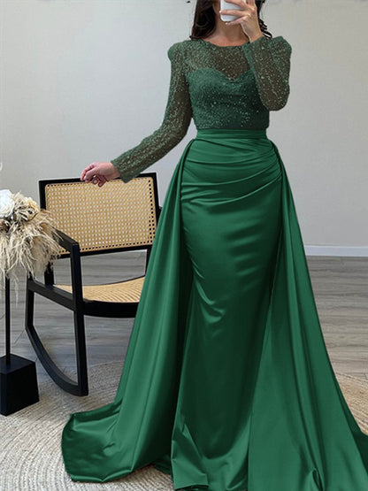 Damen Abendkleid Paillettenoberteil Satinrock Eveloria
