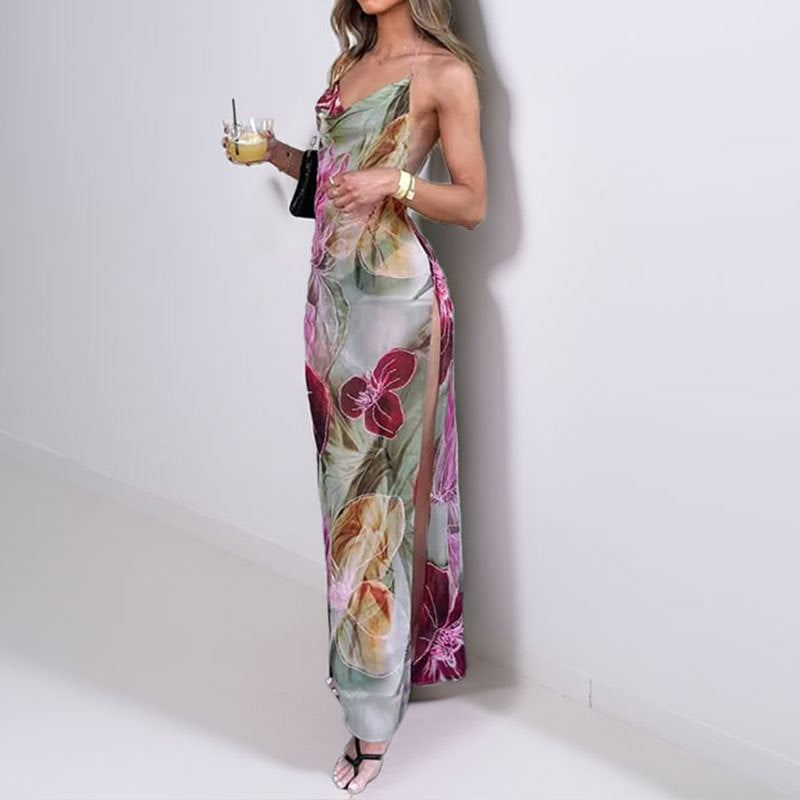 Damen Maxikleid Blumenmuster Durchsichtig Schlank Eveloria - Eveloria