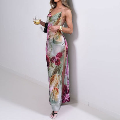 Damen Maxikleid Blumenmuster Durchsichtig Schlank Eveloria - Eveloria
