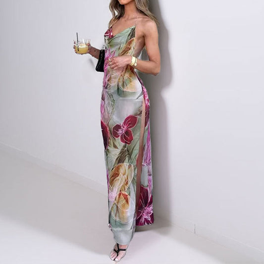 Damen Maxikleid Blumenmuster Durchsichtig Schlank Eveloria - Eveloria