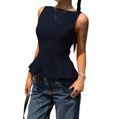 Damen mit Peplum Saum Ärmellos Eveloria