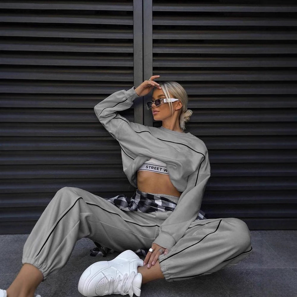 Damen Sportanzug Cropped Sweatshirt Jogginghose Eveloria