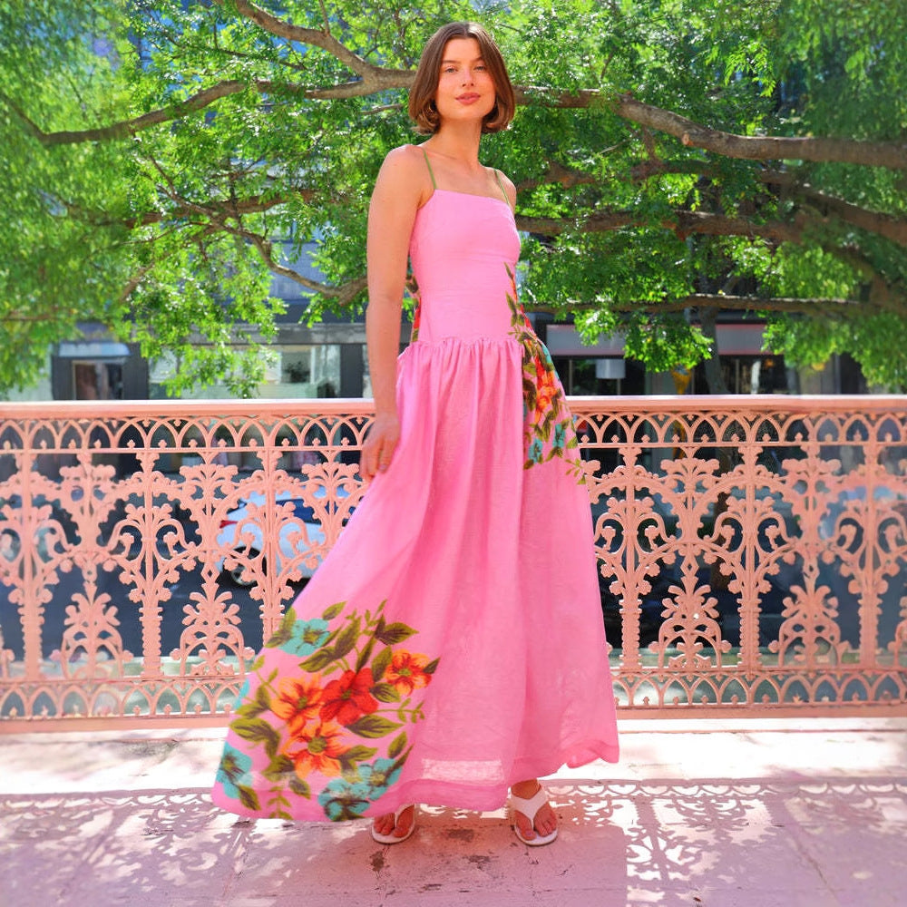 Damen Maxikleid Florales Design Schößchen Eveloria
