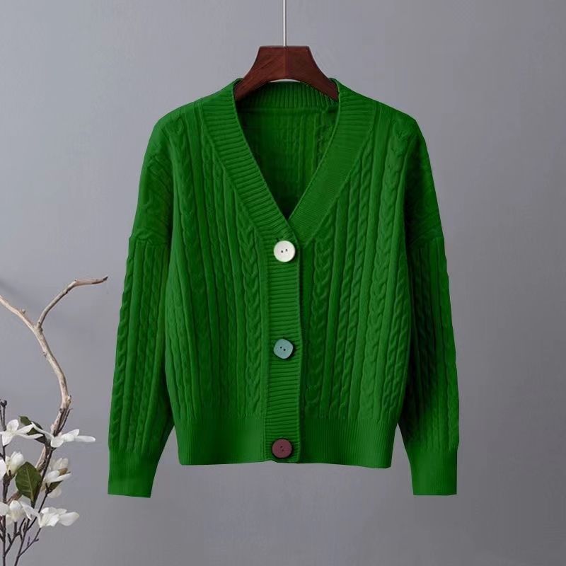 Damen Grobstrickjacke V-Ausschnitt Dekorative Knöpfe Eveloria - Eveloria