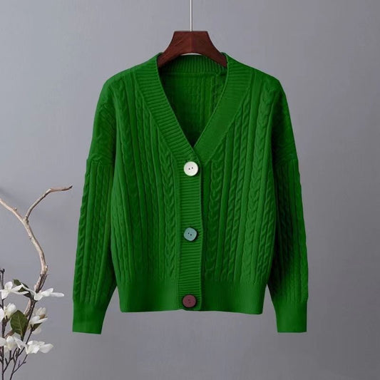 Damen Grobstrickjacke V-Ausschnitt Dekorative Knöpfe Eveloria - Eveloria