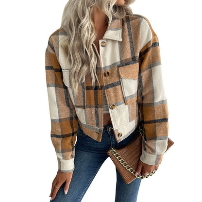 Damen Kariertes Shirtjacke mit Taschen Eveloria