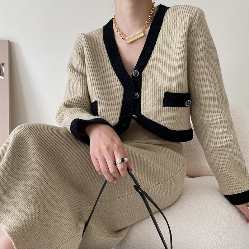 Damen Strickjacke Kontrastdetails Taschen Eveloria