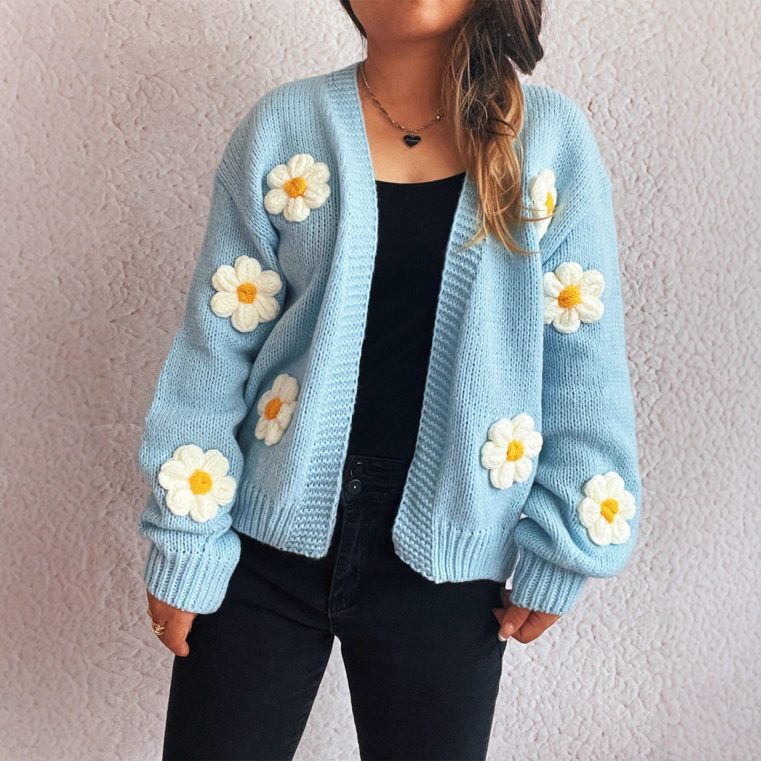 Damen Strickjacke Florale Applikationen Eveloria