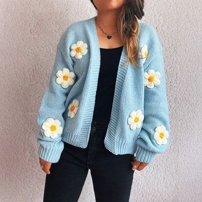 Damen Strickjacke Florale Applikationen Eveloria