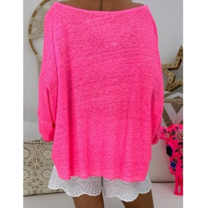 Damen Oversize-Shirt mit V-Ausschnitt und langen Ärmeln