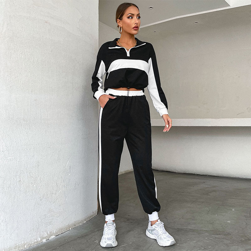 Damen Sportliches Trackset Elastisch Kontraststreifen