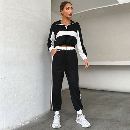 Damen Sportliches Trackset Elastisch Kontraststreifen