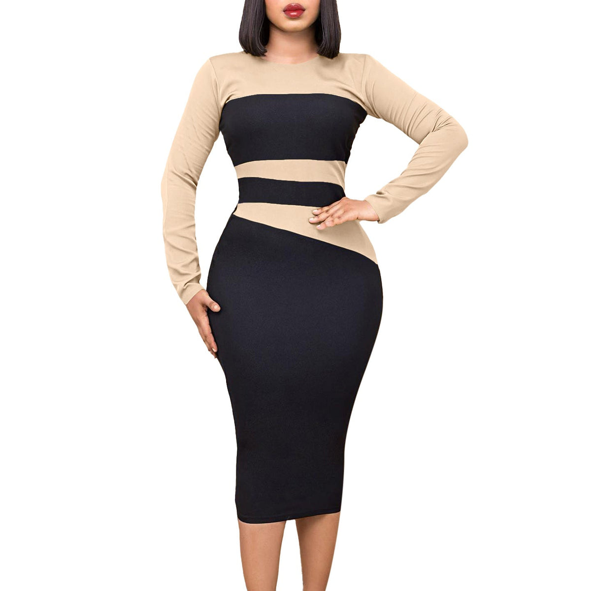 Damen Kleid Geometrisches Design Figurbetont Eveloria